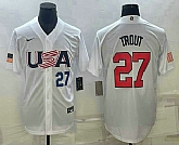 Mens USA Baseball #27 Mike Trout Number 2023 White World Baseball Classic Replica Stitched Jersey,baseball caps,new era cap wholesale,wholesale hats