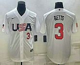 Mens USA Baseball #3 Mookie Betts Number 2023 White World Baseball Classic Replica Stitched Jersey,baseball caps,new era cap wholesale,wholesale hats