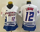 Women's Puerto Rico Baseball #12 Francisco Lindor Number 2023 White World Classic Stitched Jersey,baseball caps,new era cap wholesale,wholesale hats