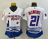 Women's Puerto Rico Baseball #21 Roberto Clemente 2023 White World Classic Stitched Jersey,baseball caps,new era cap wholesale,wholesale hats