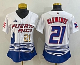 Women's Puerto Rico Baseball #21 Roberto Clemente Number 2023 White World Classic Stitched Jersey,baseball caps,new era cap wholesale,wholesale hats