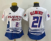 Women's Puerto Rico Baseball #21 Roberto Clemente Number 2023 White World Classic Stitched Jerseys,baseball caps,new era cap wholesale,wholesale hats