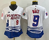 Women's Puerto Rico Baseball #9 Javier Baez Number White 2023 World Baseball Classic Stitched Jersey,baseball caps,new era cap wholesale,wholesale hats
