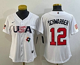 Women's USA Baseball #12 Kyle Schwarber 2023 White World Classic Stitched Jerseys,baseball caps,new era cap wholesale,wholesale hats