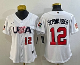 Women's USA Baseball #12 Kyle Schwarber Number 2023 White World Classic Stitched Jersey,baseball caps,new era cap wholesale,wholesale hats