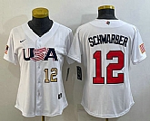 Women's USA Baseball #12 Kyle Schwarber Number 2023 White World Classic Stitched Jerseys,baseball caps,new era cap wholesale,wholesale hats