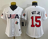 Women's USA Baseball #15 Bobby Witt Jr 2023 White World Classic Replica Stitched Jersey,baseball caps,new era cap wholesale,wholesale hats