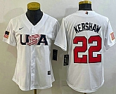 Women's USA Baseball #22 Clayton Kershaw 2023 White World Classic Stitched Jersey,baseball caps,new era cap wholesale,wholesale hats
