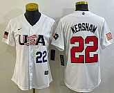 Women's USA Baseball #22 Clayton Kershaw Number 2023 White World Classic Stitched Jersey,baseball caps,new era cap wholesale,wholesale hats