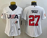 Women's USA Baseball #27 Mike Trout 2023 White World Classic Replica Stitched Jersey,baseball caps,new era cap wholesale,wholesale hats