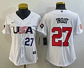 Women's USA Baseball #27 Mike Trout Number 2023 White World Classic Replica Stitched Jersey,baseball caps,new era cap wholesale,wholesale hats