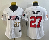 Women's USA Baseball #27 Mike Trout Number 2023 White World Classic Replica Stitched Jerseys,baseball caps,new era cap wholesale,wholesale hats