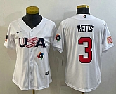 Women's USA Baseball #3 Mookie Betts 2023 White World Classic Replica Stitched Jerseys,baseball caps,new era cap wholesale,wholesale hats