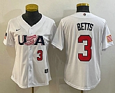 Women's USA Baseball #3 Mookie Betts Number 2023 White World Classic Replica Stitched Jerseys,baseball caps,new era cap wholesale,wholesale hats
