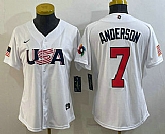 Women's USA Baseball #7 Tim Anderson 2023 White World Classic Stitched Jersey,baseball caps,new era cap wholesale,wholesale hats