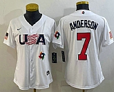 Women's USA Baseball #7 Tim Anderson 2023 White World Classic Stitched Jerseys,baseball caps,new era cap wholesale,wholesale hats