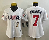 Women's USA Baseball #7 Tim Anderson Number 2023 White World Classic Stitched Jersey,baseball caps,new era cap wholesale,wholesale hats