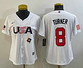 Women's USA Baseball #8 Trea Turner 2023 White World Classic Stitched Jersey,baseball caps,new era cap wholesale,wholesale hats