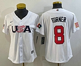 Women's USA Baseball #8 Trea Turner 2023 White World Classic Stitched Jerseys,baseball caps,new era cap wholesale,wholesale hats