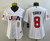 Women's USA Baseball #8 Trea Turner Number 2023 White World Classic Stitched Jersey,baseball caps,new era cap wholesale,wholesale hats