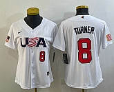 Women's USA Baseball #8 Trea Turner Number 2023 White World Classic Stitched Jerseys,baseball caps,new era cap wholesale,wholesale hats