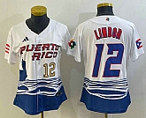 Womens Puerto Rico Baseball #12 Francisco Lindor Number 2023 White World Classic Stitched Jersey,baseball caps,new era cap wholesale,wholesale hats