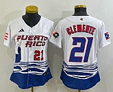 Womens Puerto Rico Baseball #21 Roberto Clemente Number 2023 White World Classic Stitched Jersey