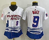 Womens Puerto Rico Baseball #9 Javier Baez Number White 2023 World Baseball Classic Stitched Jersey,baseball caps,new era cap wholesale,wholesale hats