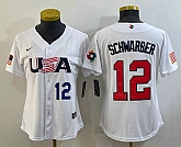Womens USA Baseball #12 Kyle Schwarber Number 2023 White World Classic Stitched Jersey,baseball caps,new era cap wholesale,wholesale hats