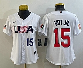 Womens USA Baseball #15 Bobby Witt Jr Number 2023 White World Classic Replica Stitched Jersey,baseball caps,new era cap wholesale,wholesale hats