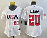 Womens USA Baseball #20 Pete Alonso Number 2023 White World Classic Stitched Jersey,baseball caps,new era cap wholesale,wholesale hats