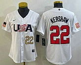 Womens USA Baseball #22 Clayton Kershaw Number 2023 White World Classic Stitched Jersey,baseball caps,new era cap wholesale,wholesale hats
