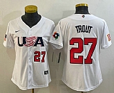 Womens USA Baseball #27 Mike Trout Number 2023 White World Classic Replica Stitched Jersey,baseball caps,new era cap wholesale,wholesale hats