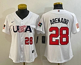 Womens USA Baseball #28 Nolan Arenado Number 2023 White World Classic Replica Stitched Jersey,baseball caps,new era cap wholesale,wholesale hats