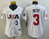 Womens USA Baseball #3 Mookie Betts Number 2023 White World Classic Replica Stitched Jersey,baseball caps,new era cap wholesale,wholesale hats