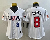 Womens USA Baseball #8 Trea Turner Number 2023 White World Classic Stitched Jersey,baseball caps,new era cap wholesale,wholesale hats