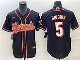 Men's Cincinnati Bengals #5 Tee Higgins Black With Patch Cool Base Stitched Baseball Jersey,baseball caps,new era cap wholesale,wholesale hats