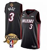 Men's Miami Heat #3 Dwyane Wade Black 2023 Finals Icon Edition With NO.6 Patch Stitched Basketball Jersey Dzhi,baseball caps,new era cap wholesale,wholesale hats