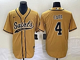 Men's New Orleans Saints #4 Derek Carr Gold With Patch Cool Base Stitched Baseball Jersey,baseball caps,new era cap wholesale,wholesale hats