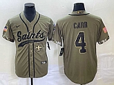 Men's New Orleans Saints #4 Derek Carr Olive 2022 Salute To Service Cool Base Stitched Baseball Jersey,baseball caps,new era cap wholesale,wholesale hats