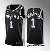Men's San Antonio Spurs #1 Victor Wembanyama Black 2022-23 Icon Edition With NO.6 Patch Stitched Basketball Jersey Dzhi,baseball caps,new era cap wholesale,wholesale hats