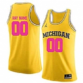 Men's University Of Michigan Yellow 2018 Breast Cancer Awareness Customized College Basketball Jersey,baseball caps,new era cap wholesale,wholesale hats