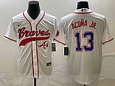 Men's Atlanta Braves #13 Ronald Acuna Jr White Cool Base With Patch Stitched Baseball Jersey,baseball caps,new era cap wholesale,wholesale hats