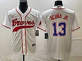 Men's Atlanta Braves #13 Ronald Acuna Jr White Cool Base With Patch Stitched Jersey,baseball caps,new era cap wholesale,wholesale hats