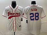 Men's Atlanta Braves #28 Matt Olson White Cool Base With Patch Stitched Baseball Jersey,baseball caps,new era cap wholesale,wholesale hats