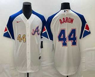 Men's Atlanta Braves #44 Hank Aaron Number White 2023 City Connect Cool Base Stitched MLB Jerseys