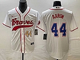 Men's Atlanta Braves #44 Hank Aaron Number White Cool Base With Patch Stitched Baseball Jersey,baseball caps,new era cap wholesale,wholesale hats