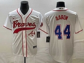 Men's Atlanta Braves #44 Hank Aaron White Cool Base With Patch Stitched Jersey,baseball caps,new era cap wholesale,wholesale hats