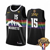 Men's Denver Nuggets #15 Nikola Jokic Black 2023 Finals City Edition Stitched Basketball Jersey Dzhi,baseball caps,new era cap wholesale,wholesale hats