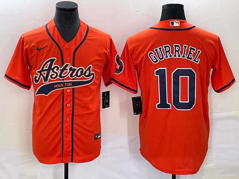Men's Houston Astros #10 Yuli Gurriel Orange With Patch Cool Base Stitched Baseball Jersey